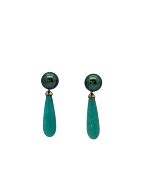 Peacock Pearl and Amazonite Drop Earrings