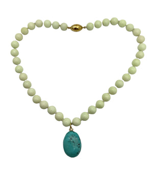 Magnesite Bead Necklace with Turquoise Howlite Drop