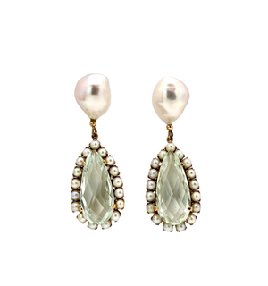 Baroque Pearl and Aquamarine Drop Earrings